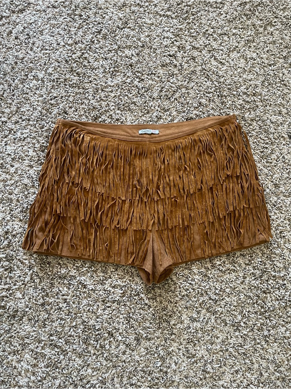 Casting L.A. Brown Faux Suede Fringe Shorts Western Boho Festival Women's